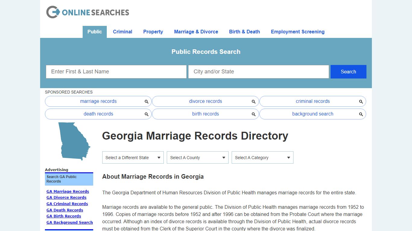 Georgia Marriage Records Search Directory
